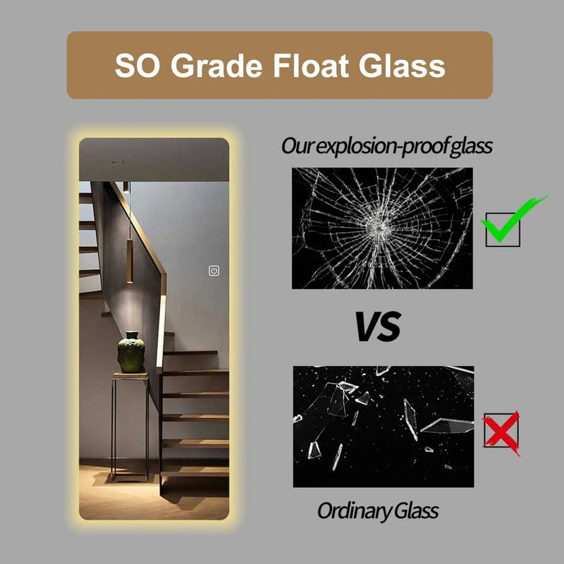 Wall Mounted Full Body Mirror With Dimming Lights Glass - Silver by Unique Piece Furniture
