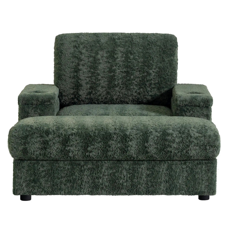 Oversized Chaise Lounge Indoor Rabbit Fur Sofa Bed With Storage Ottoman And Armrests Cup Holders With Deep Seat by HouseOfZazla