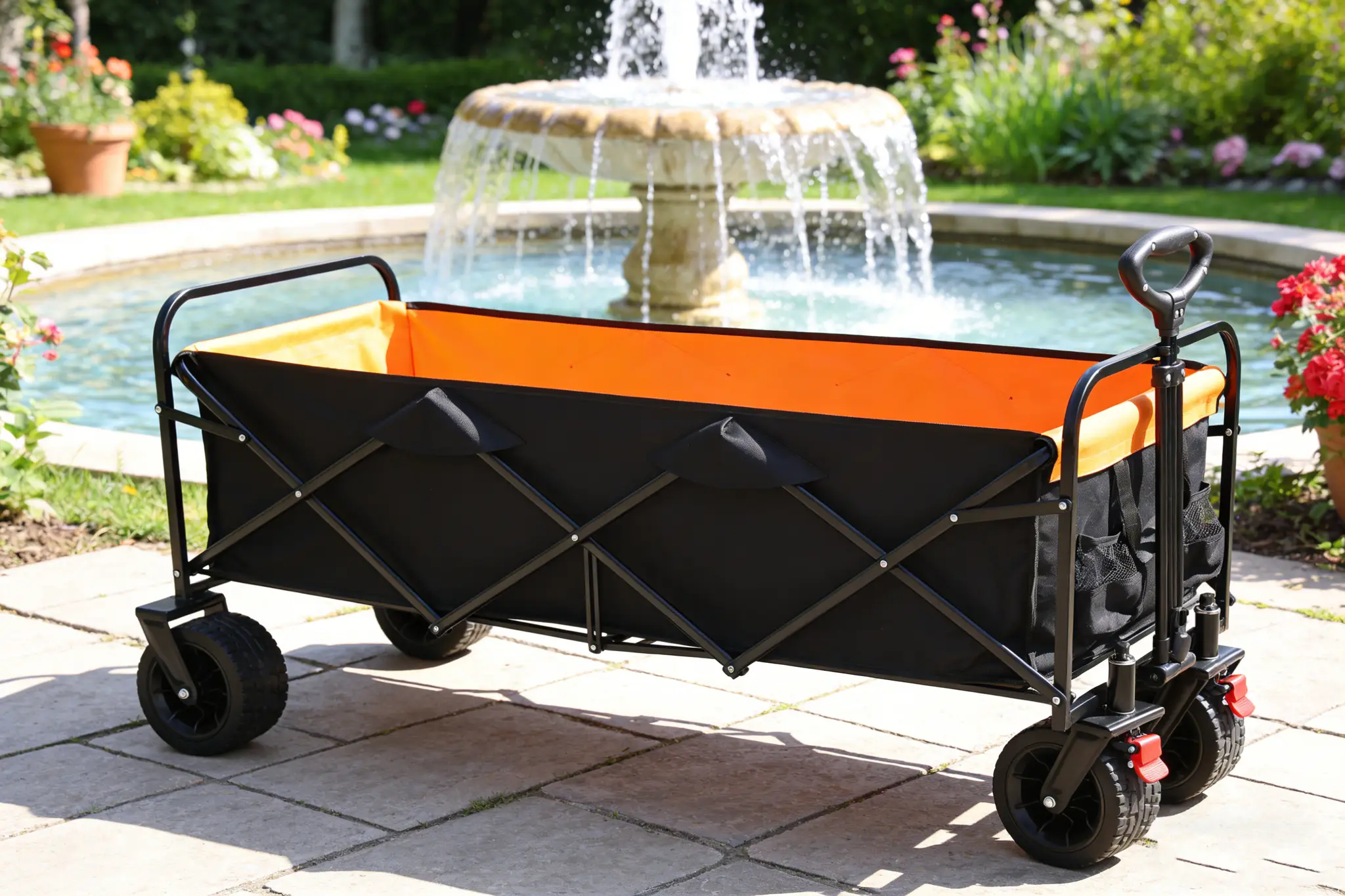Big Large Capacity Folding Wagon Cart with Extender (Black + Orange) by HouseOfZazla