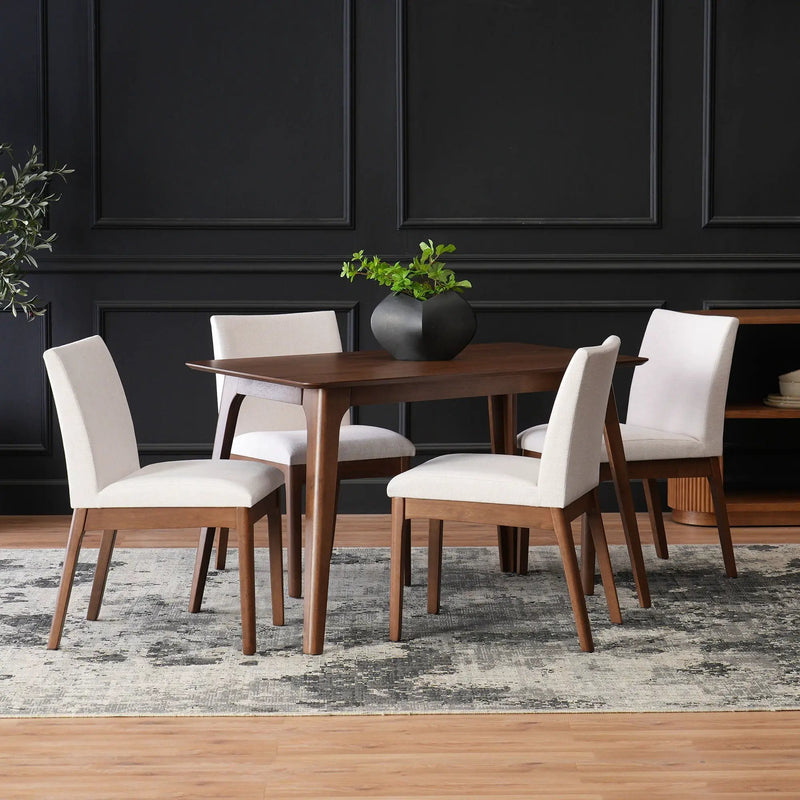 5 Piece Dining Set With 4 Upholstered Chairs - Light Beige / Walnut by HouseOfZazla