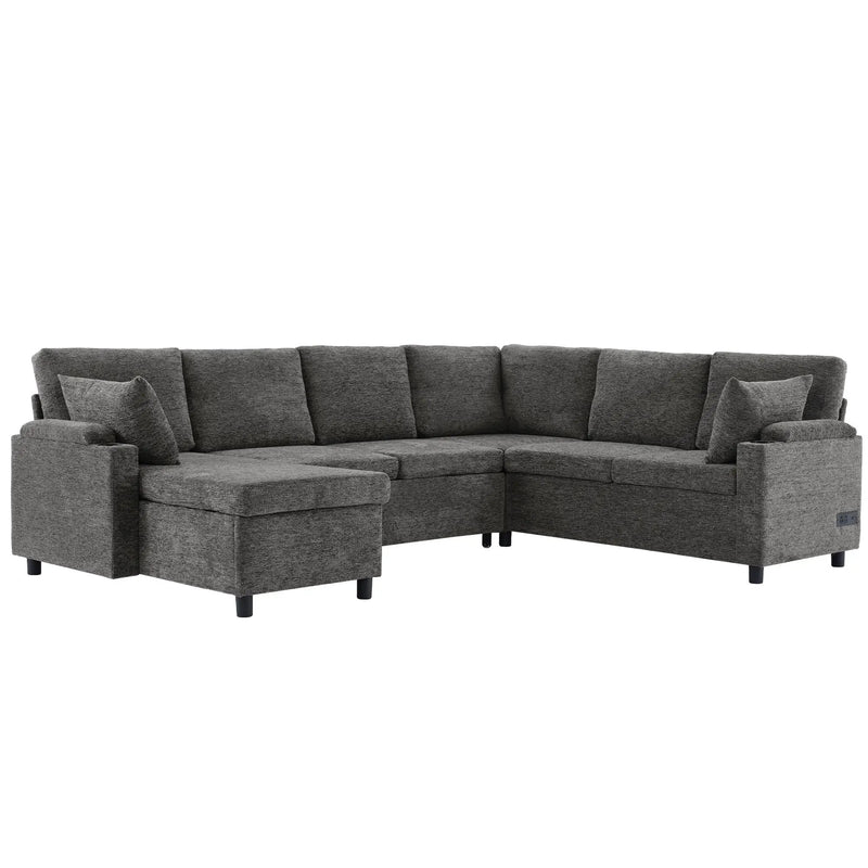 U-Shaped Sectional Sleeper Sofa With Ample Storage Space, 2 Cup Holders And Charging Ports For Living Room by HouseOfZazla
