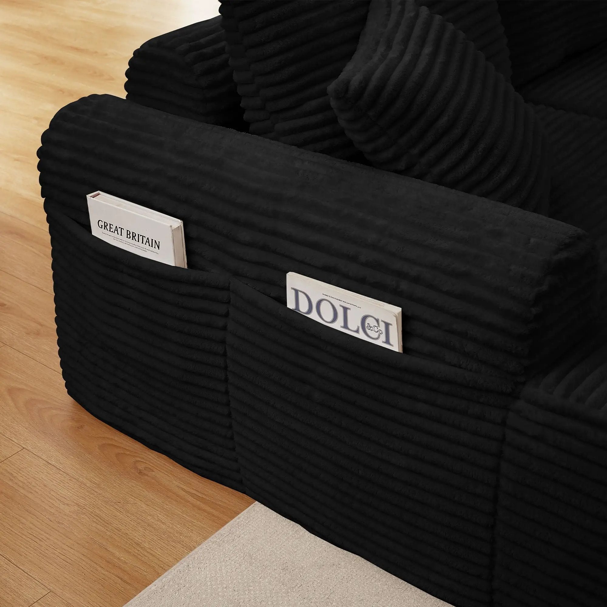 Modular Sectional With Arched Armrests, Includes 3 Back Cushions & 2 Throw Pillows by HouseOfZazla