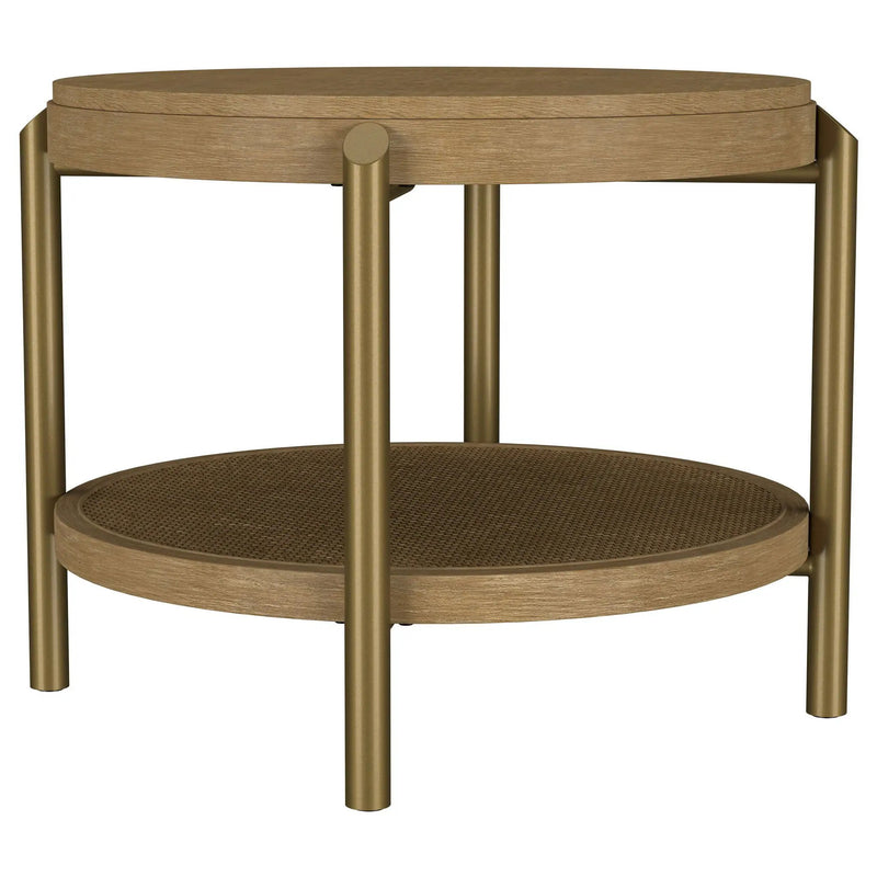 Arini Round End Side Table With Storage Shelf Sand Wash by Unique Piece Furniture