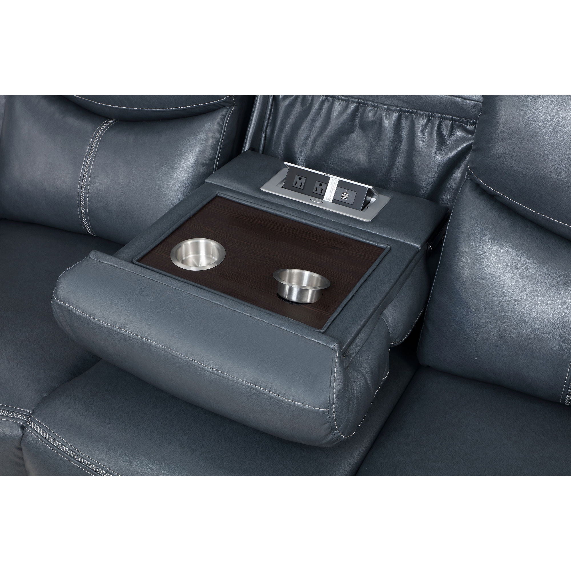 Stanwicke - Motion Reclining Sofa With Drop Down Table - Blue by HouseOfZazla