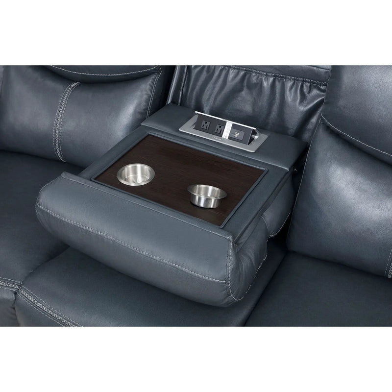 Stanwicke - Motion Reclining Sofa With Drop Down Table - Blue by HouseOfZazla