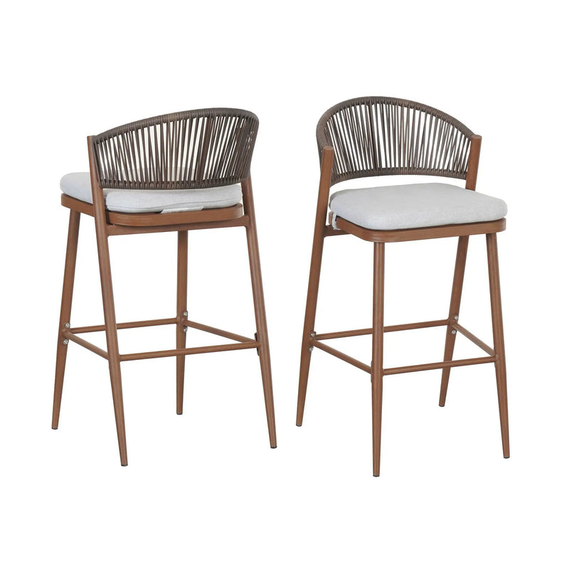 Outdoor Bar Height Metal Frame Counter Stools with Scallop-Shaped Backrest & Water-Resistant Cushions by HouseOfZazla