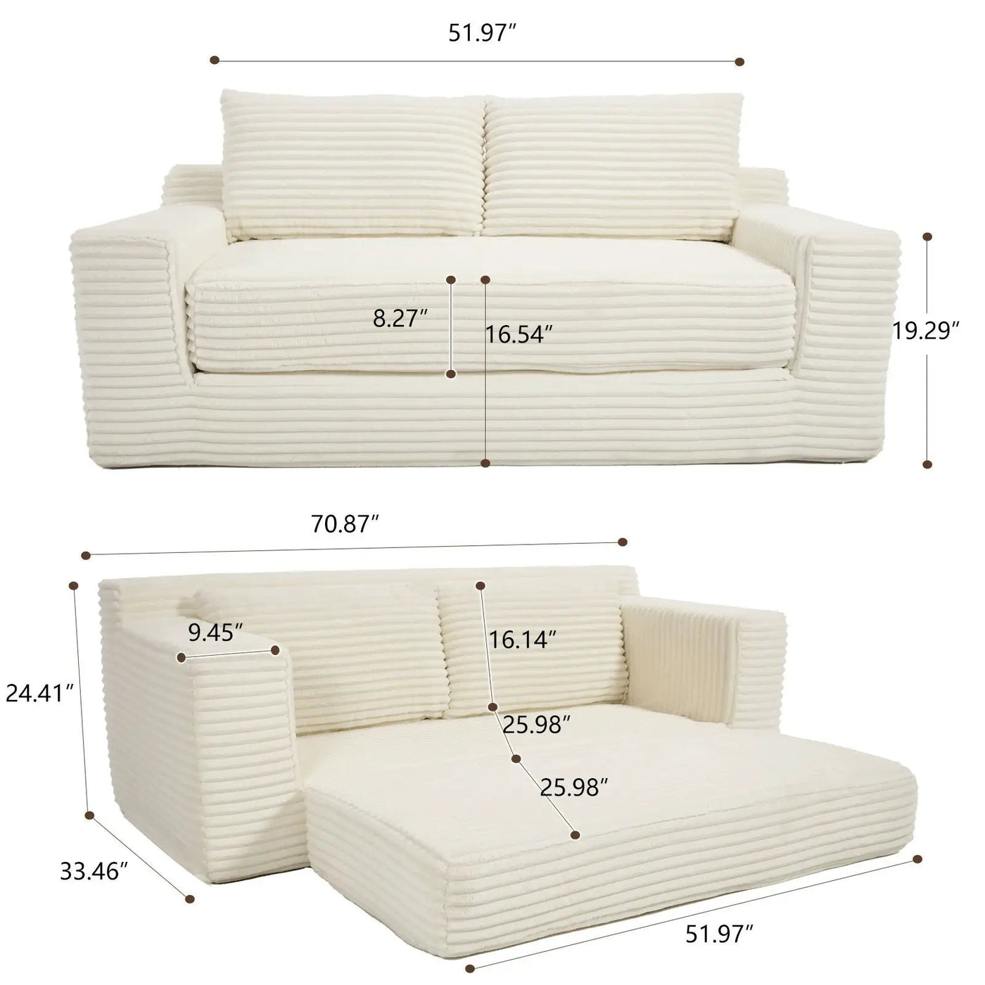 Convertible Loveseat Sofa Bed With Memory Foam & Steel Frame by Unique Piece Furniture