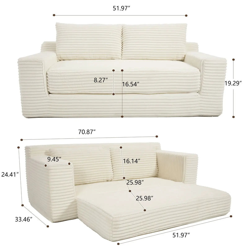 Convertible Loveseat Sofa Bed With Memory Foam & Steel Frame by Unique Piece Furniture