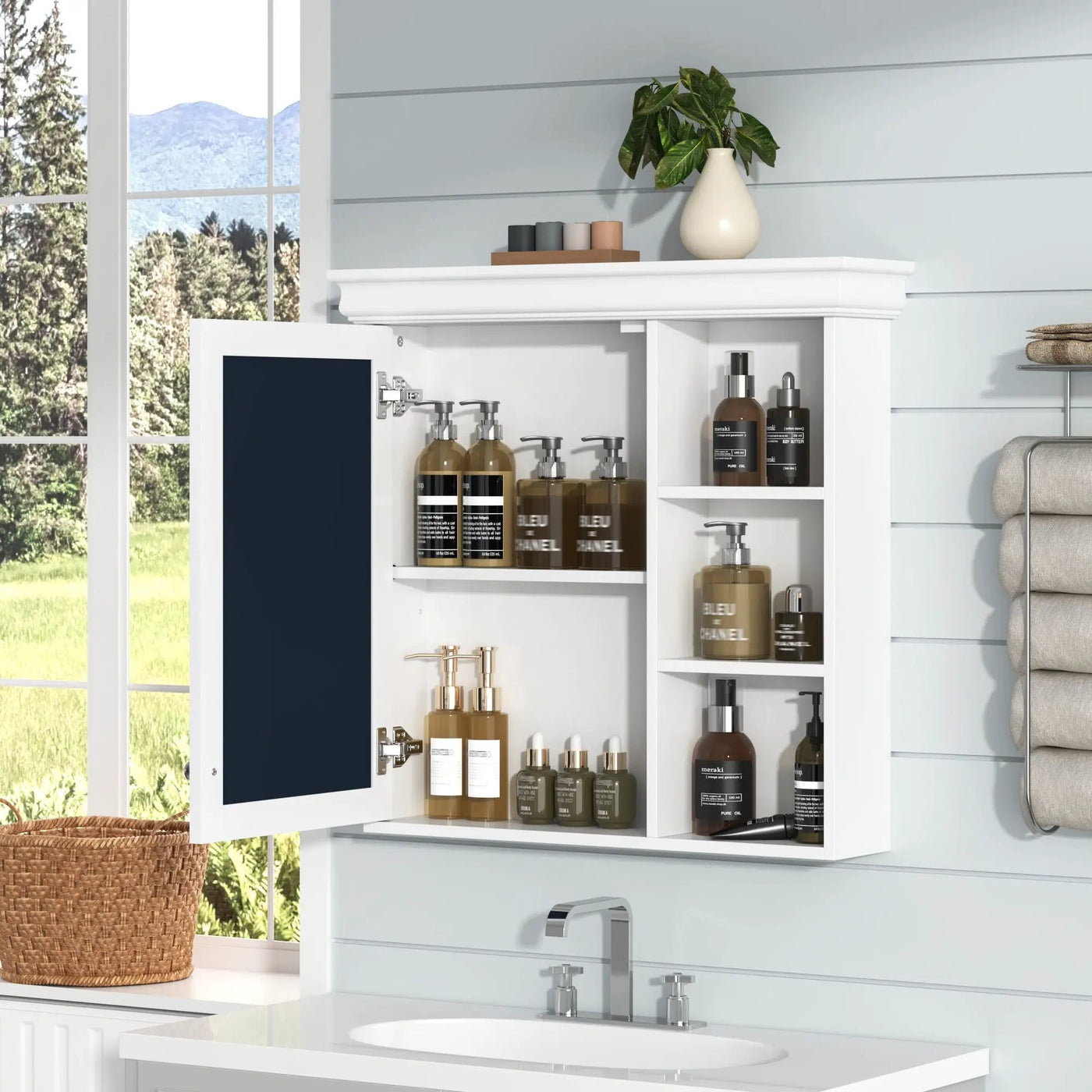 Wall Mounted Bathroom Medicine Cabinet With Mirror And Adjustable Storage With Soft Close Hinges by Unique Piece Furniture