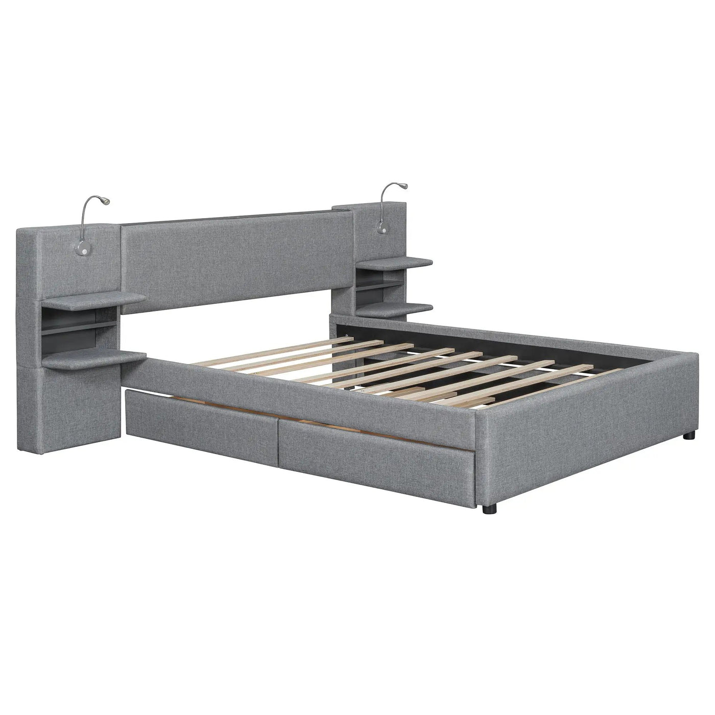 Upholstered Platform Bed With Reading Lights, Drawers, Trundle And Shelves by Unique Piece Furniture