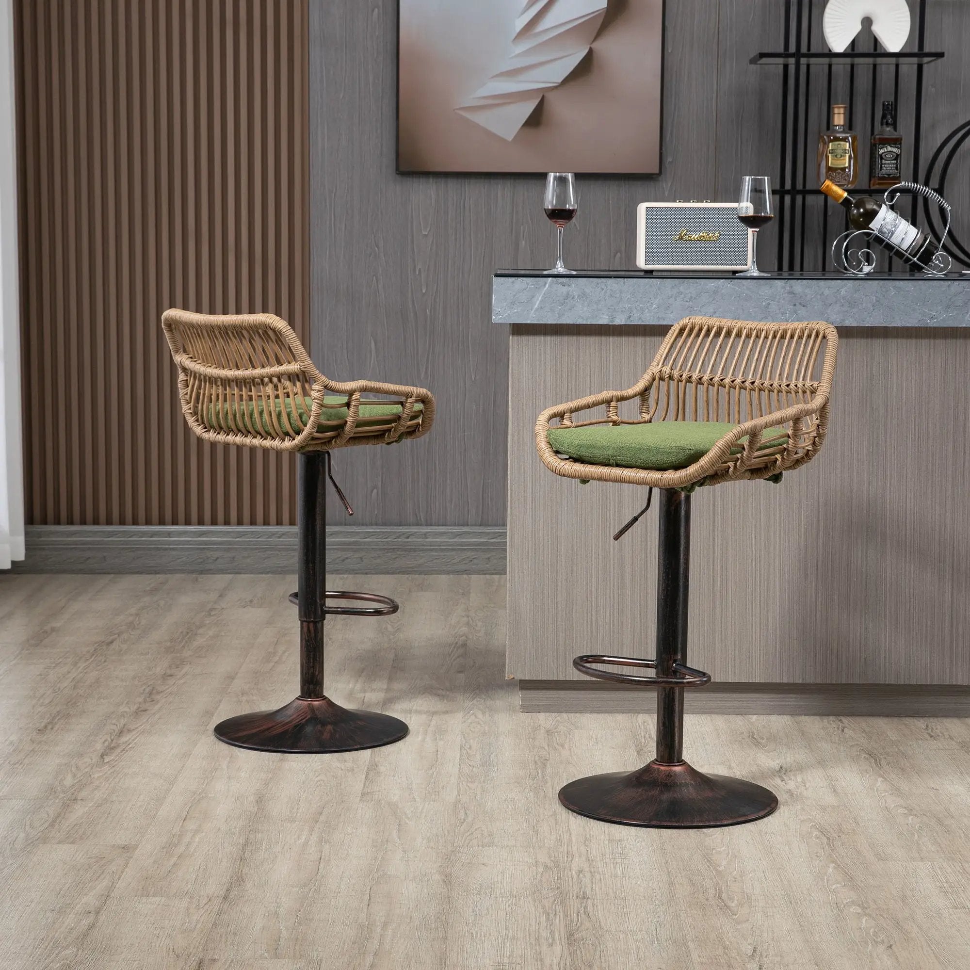 Modern Swivel Bar Stools Adjustable Counter Chairs With Footrest (Set of 2) by Unique Piece Furniture