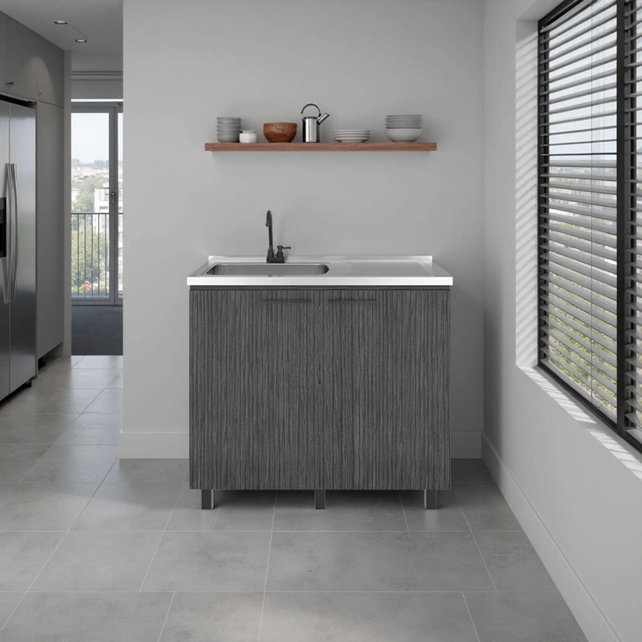 Alatna Freestanding Utility Base Cabinet with Stainless Steel Countertop by HouseOfZazla