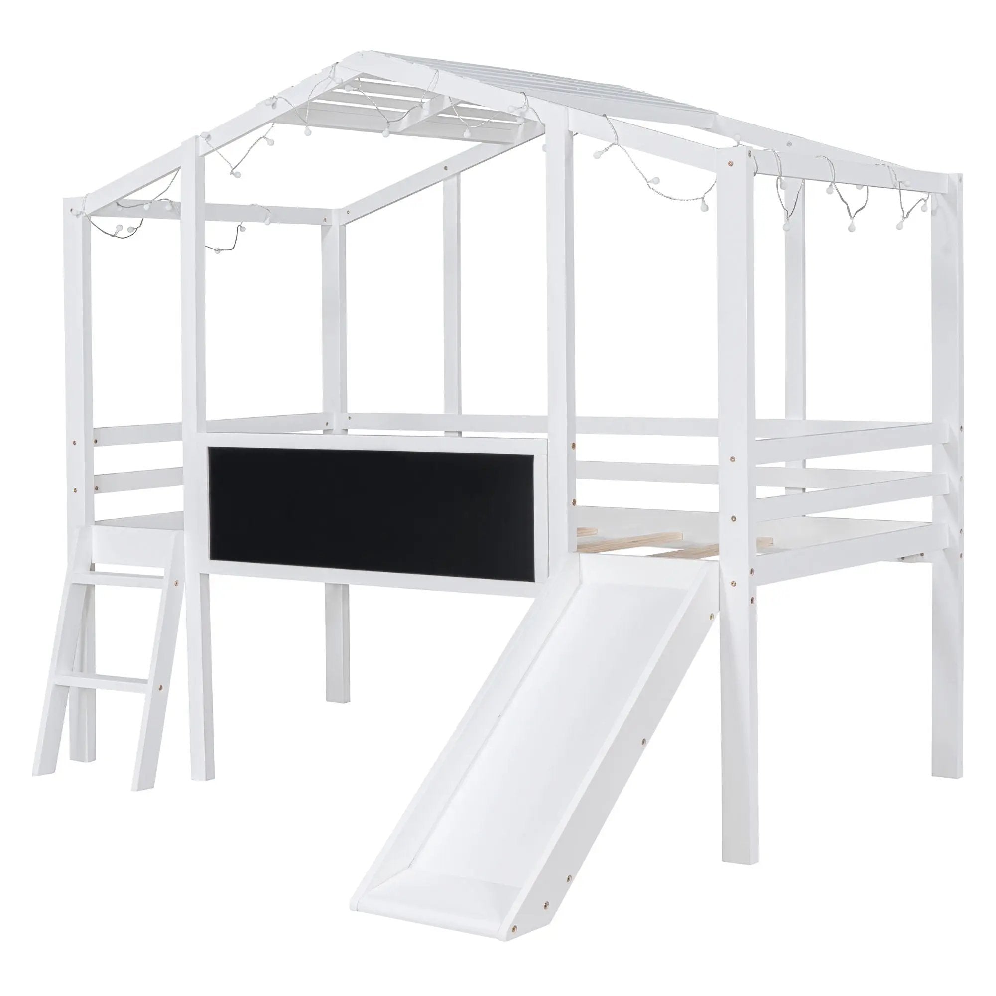 Loft House Bed With Ladder And Slide, With board And Light Strip On The Roof by HouseOfZazla