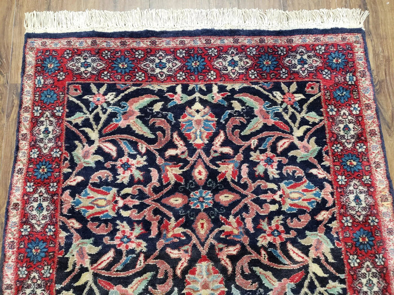 Antique Persian Sarouk Rug 3x5, Navy Blue, Allover Pattern, Hand Knotted by Jewel Rugs