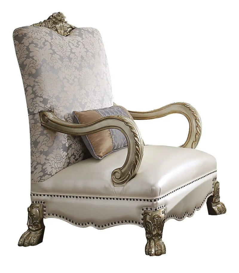 Dresden II - Chair With Pillow - Pearl Synthetic Leather /Fabric & Gold Patina by Unique Piece Furniture