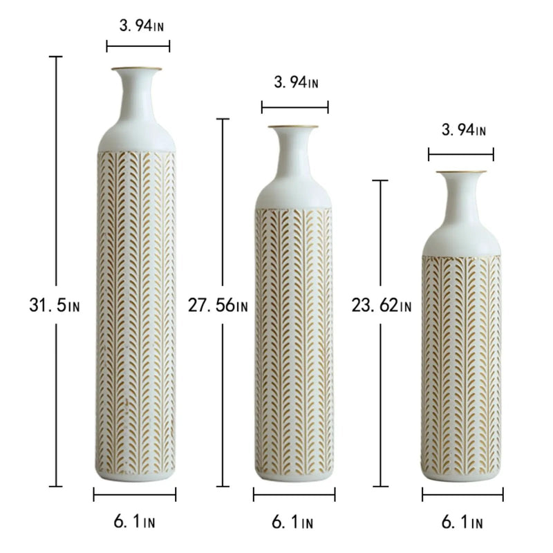 Floor Metal Vase Modern Style Decoration Home Metal Vase 3 Piece Set Gorgeous Home Decoration Large Glazed Metal Vase - Gold / White by Unique Piece Furniture
