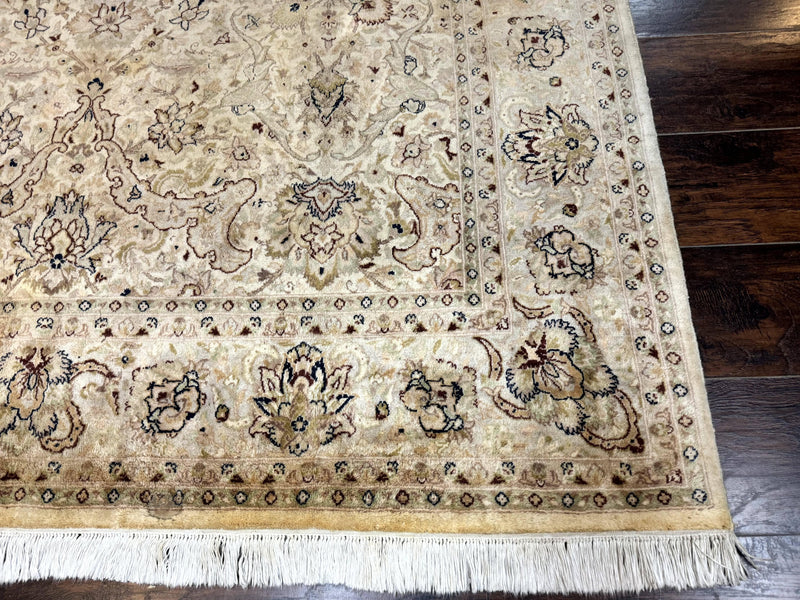 Pak Persian Rug 6x9, Vintage Handmade Wool Carpet, Floral, Beige by Jewel Rugs