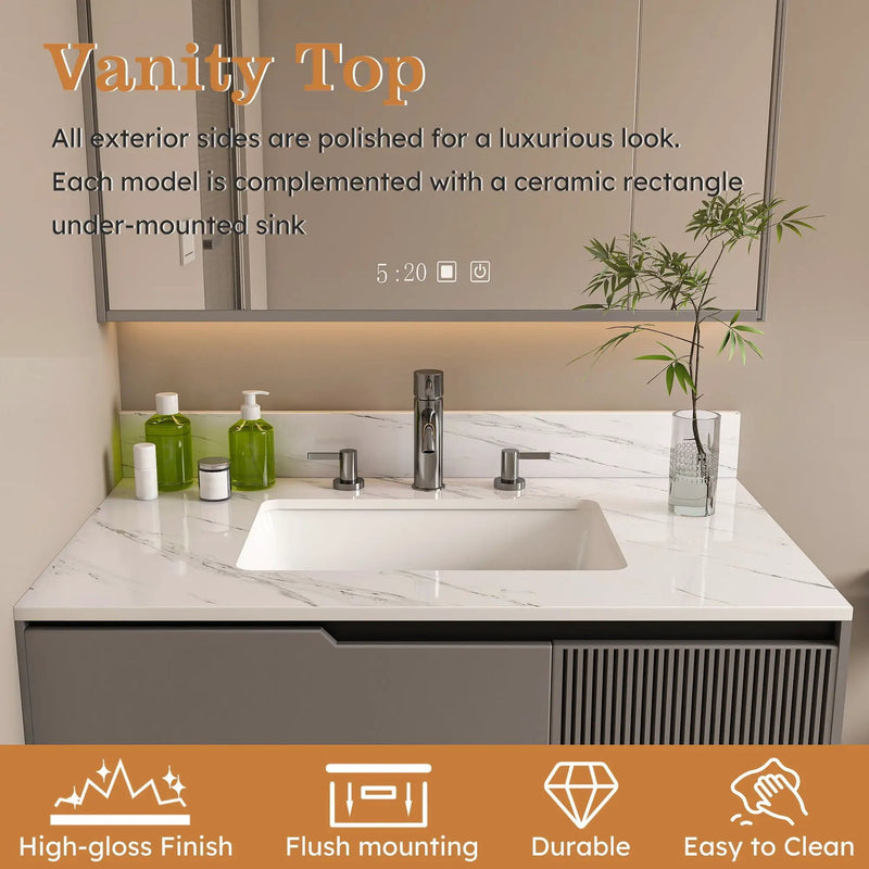 Bianco Carrara Venato Elegant Marble Vanity Top, Bathroom Vanity With Undermount Sink, Sintered Stone by HouseOfZazla