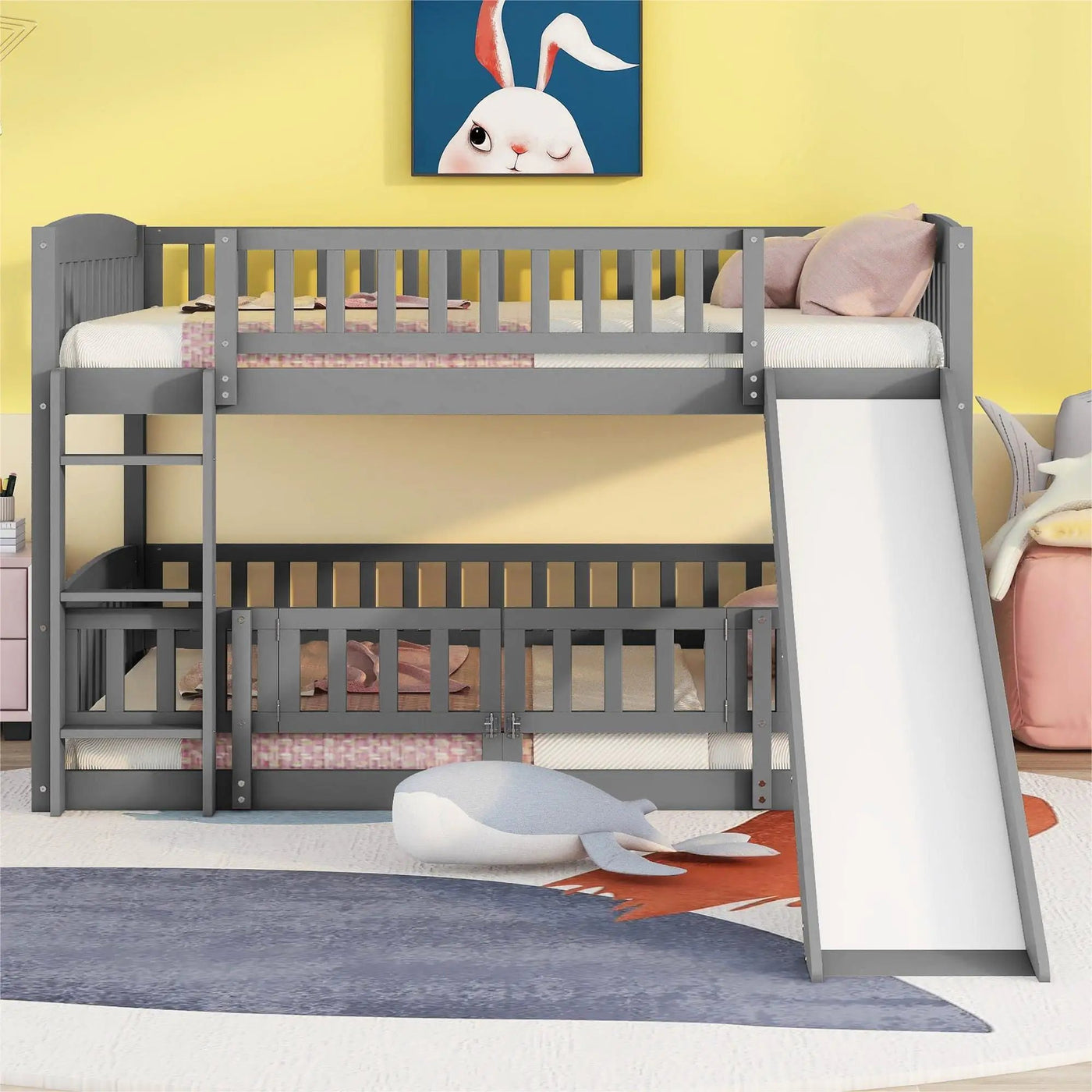 Low Bunk Bed With Slide, Fence And Ladder by Unique Piece Furniture