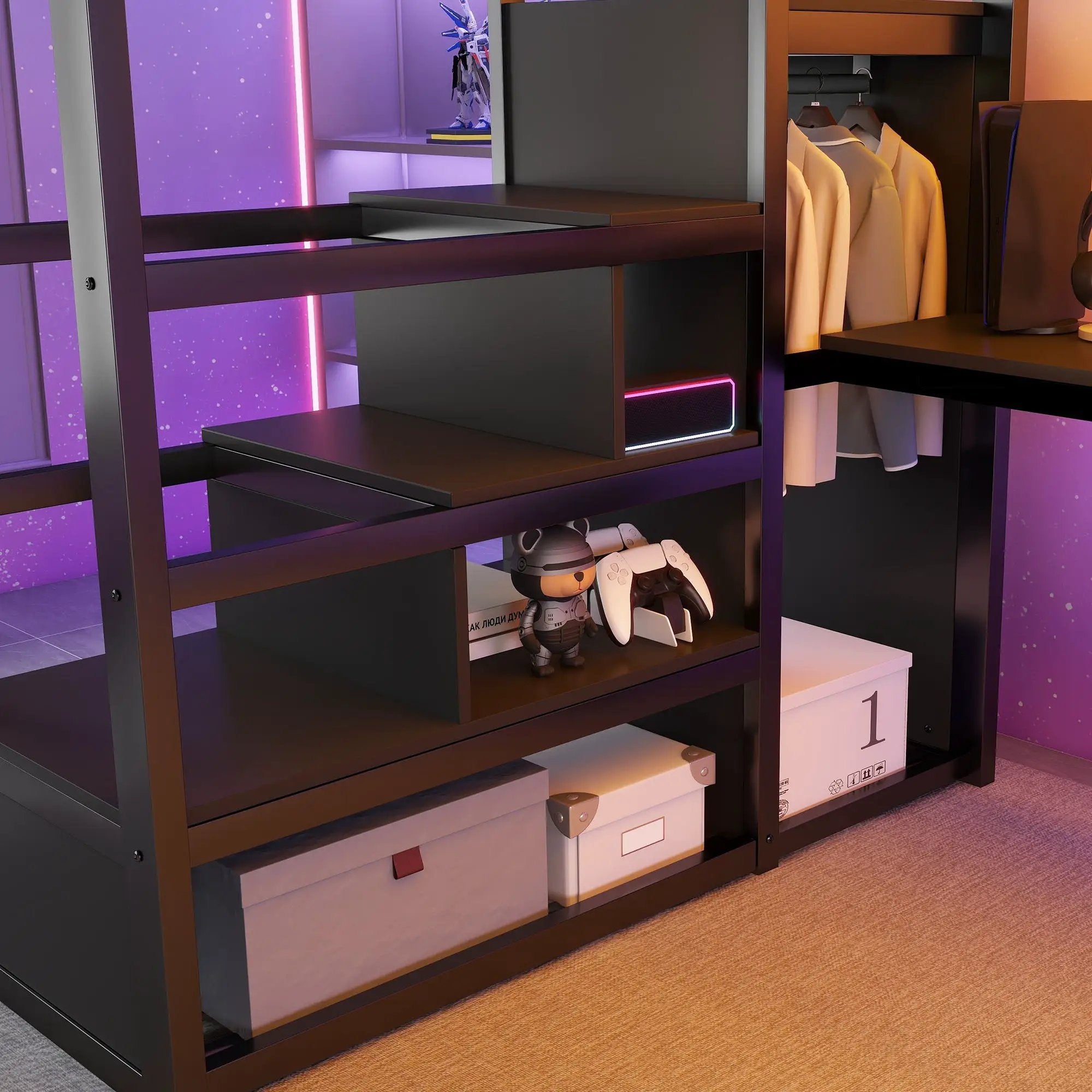 Loft Bed With Desk And Charging Station With Stairs And Light by Unique Piece Furniture