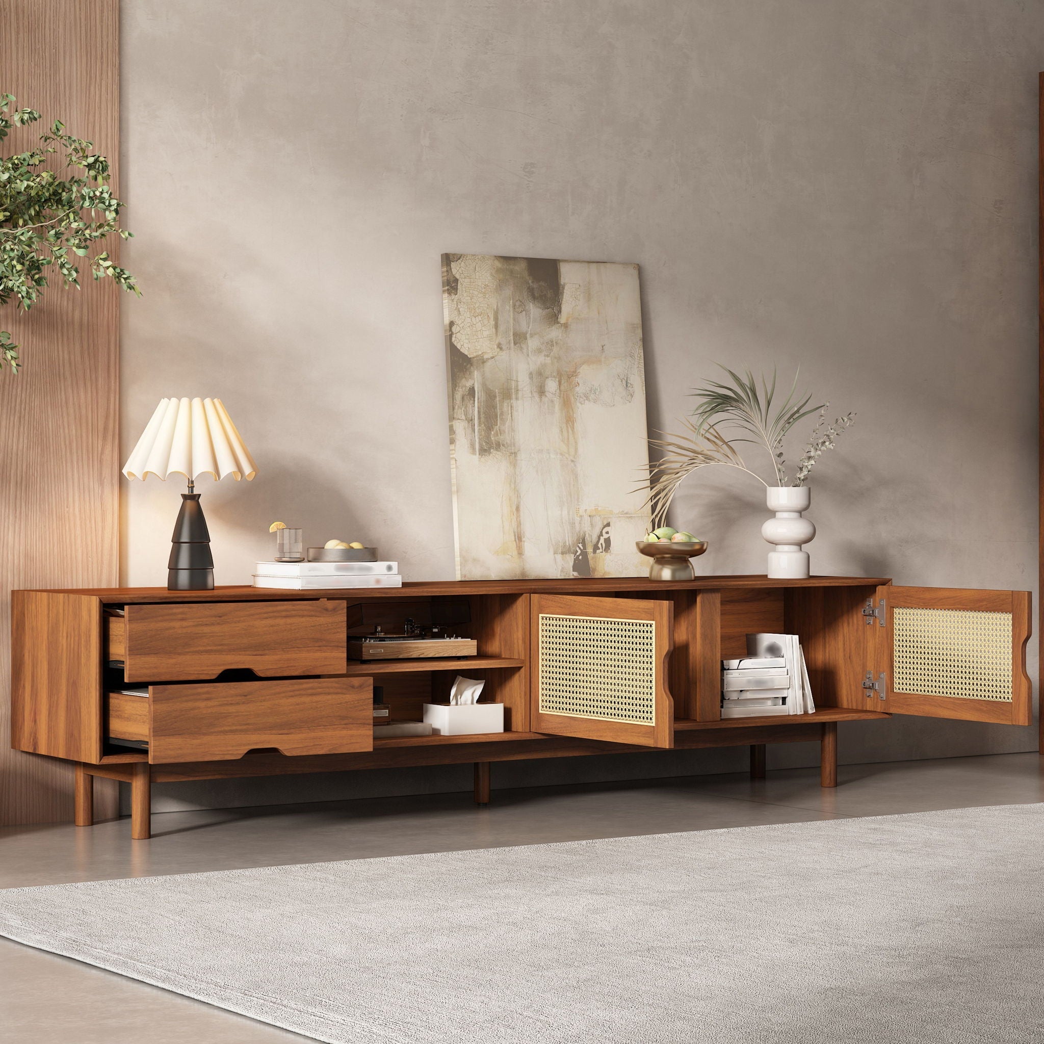 TV Stand For TVs Up To 85", Media Console With 2 Drawers - Walnut by HouseOfZazla