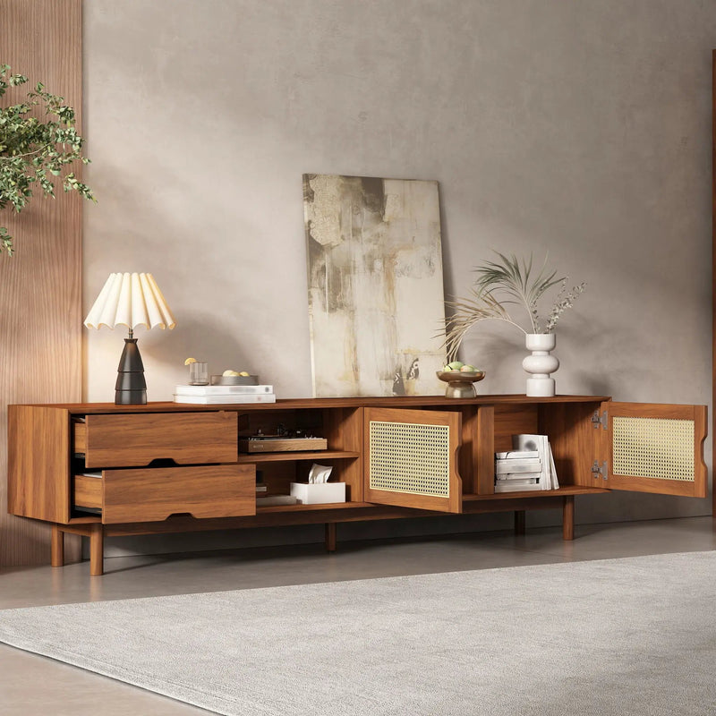 TV Stand For TVs Up To 85", Media Console With 2 Drawers - Walnut by HouseOfZazla