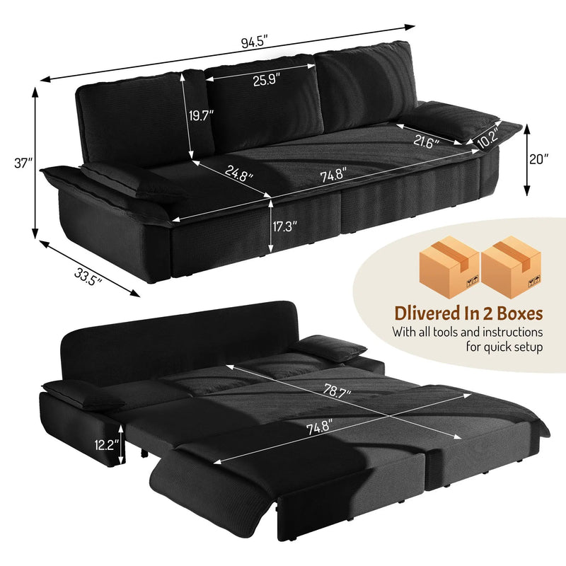 King Size Pull Out Sofa Bed, 3 In 1 Convertible Multifunctional by HouseOfZazla