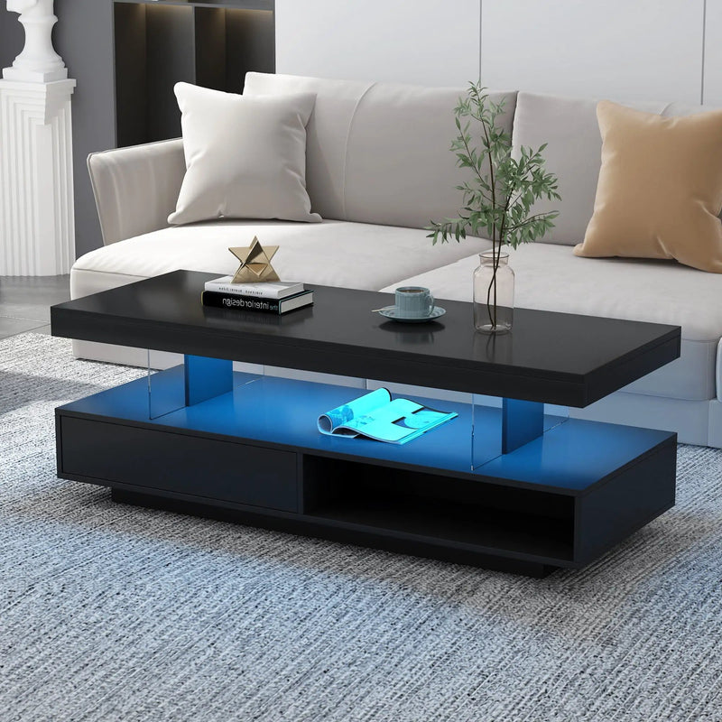LED Coffee Table With 2 Drawers And Display Shelves by Unique Piece Furniture