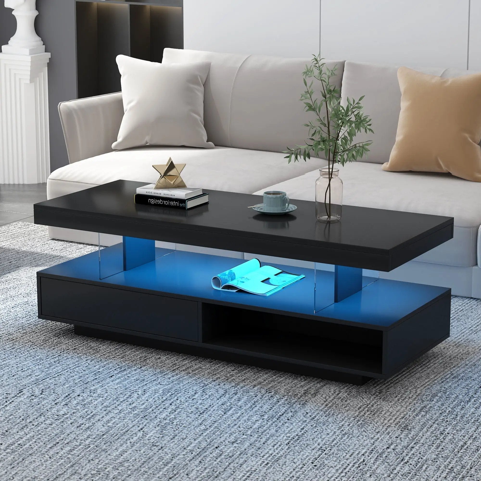 LED Coffee Table With 2 Drawers And Display Shelves by HouseOfZazla