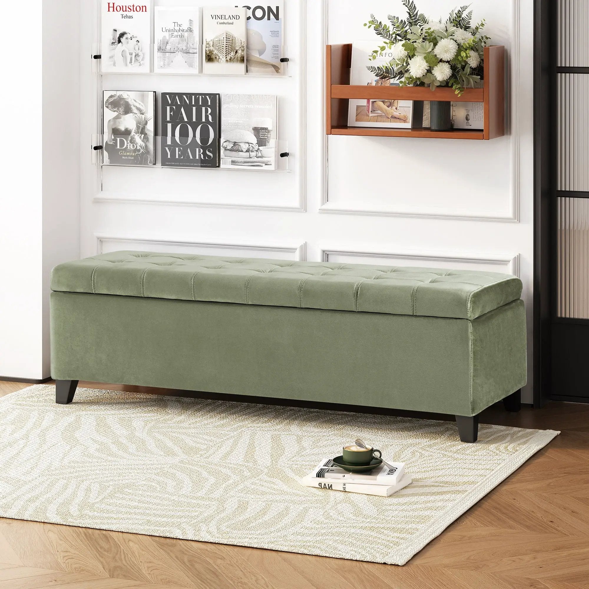 Wendover Elegant Tufted Storage Bench With Lift-Up Top And Birch Wood Legs by HouseOfZazla
