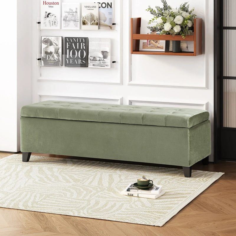 Wendover Elegant Tufted Storage Bench With Lift-Up Top And Birch Wood Legs by HouseOfZazla