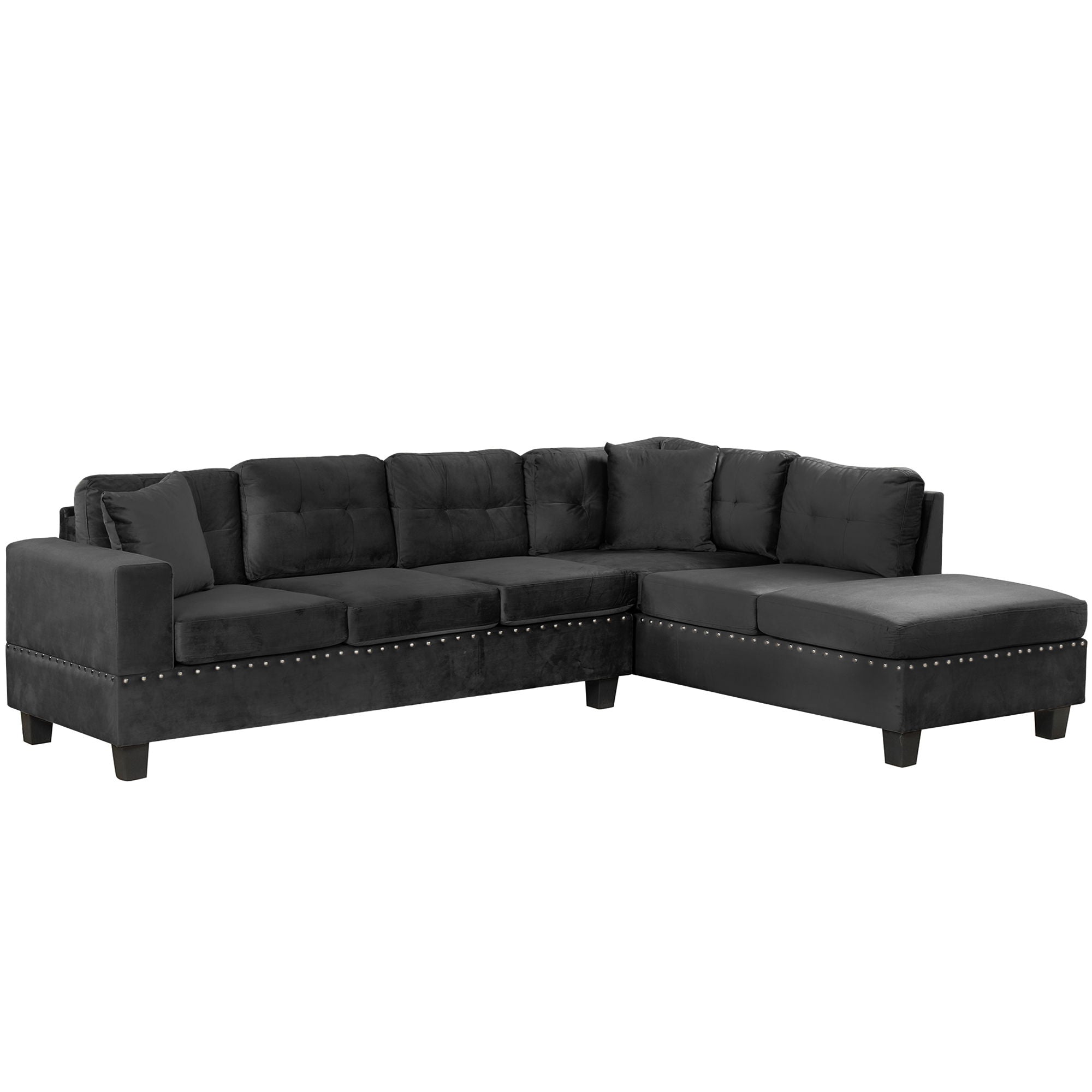 Modern Sectional Sofa With Storage Ottoman, L - Shape Couch With 2 Pillows And Cup Holders by HouseOfZazla