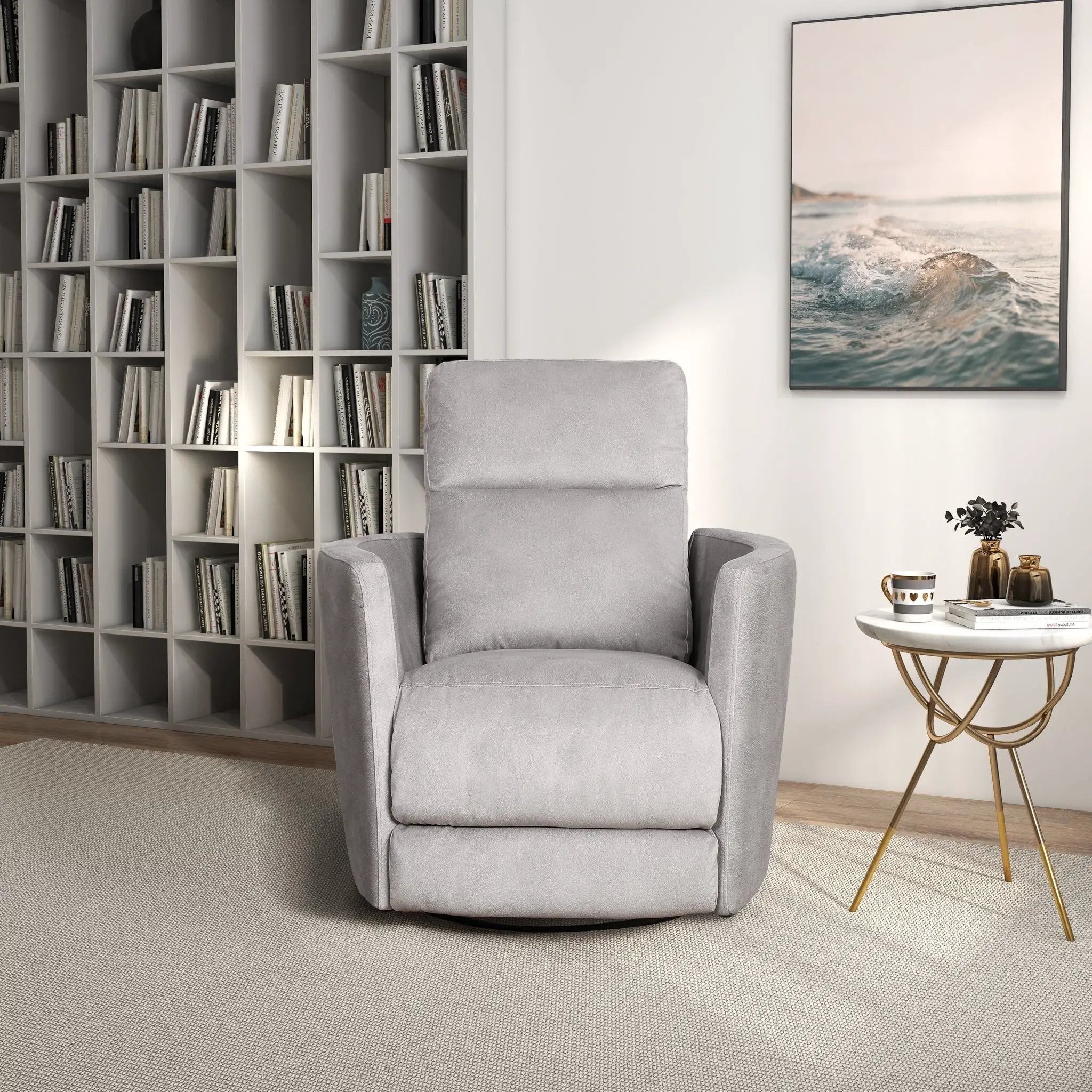 Lawson - Swivel Glider Suede Recliner Chair - Latte by HouseOfZazla