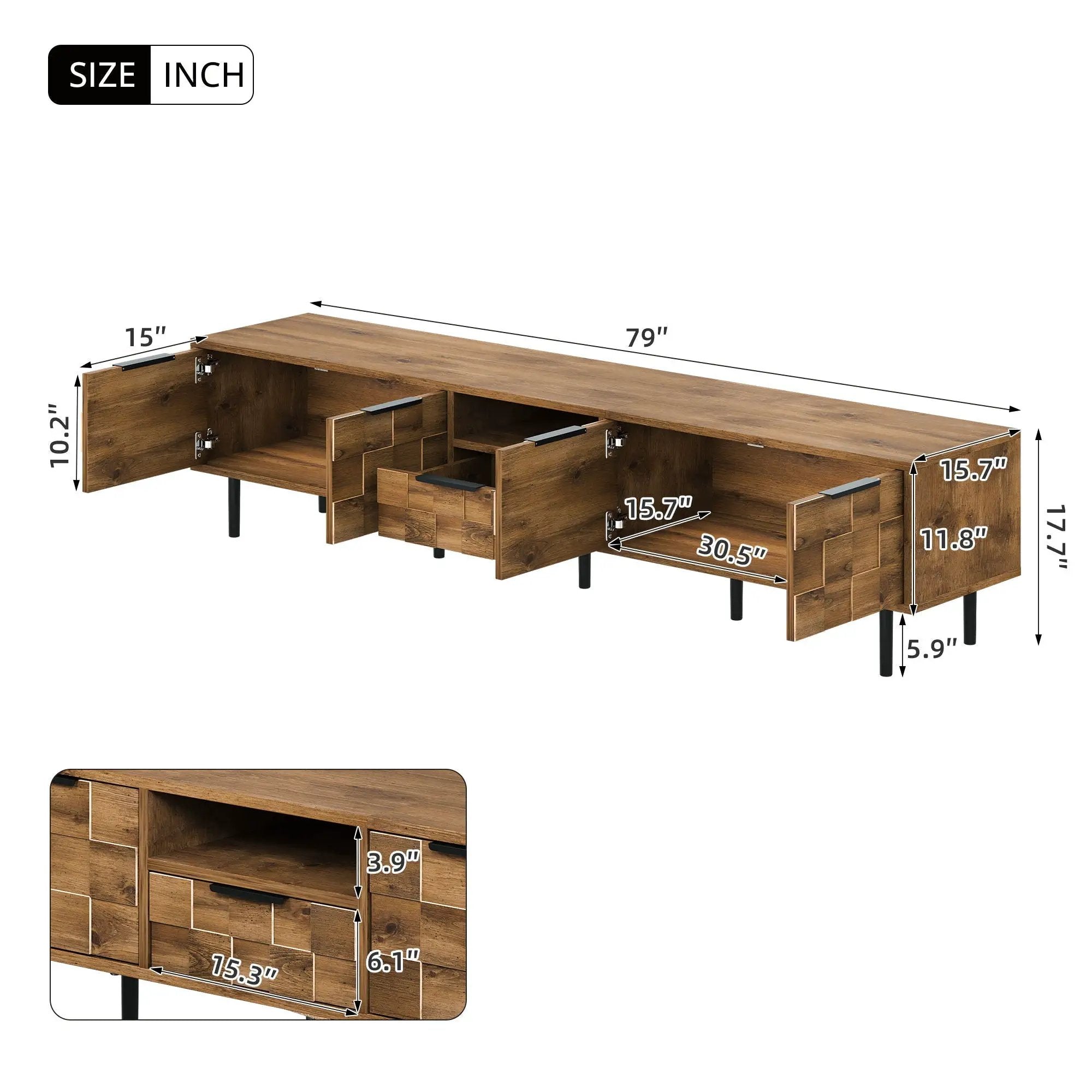 TV Stand, L Shaped Handle Entertainment Console With Storage - Natural by HouseOfZazla