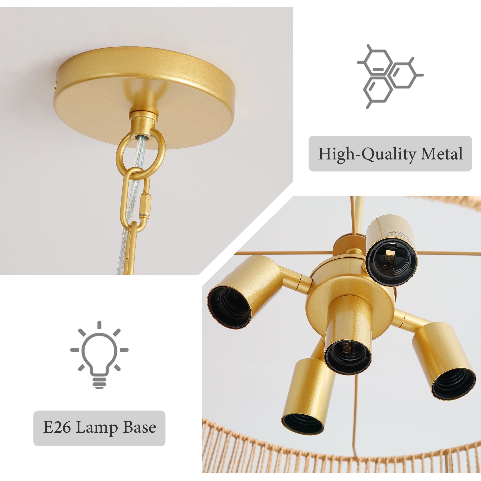 Chandelier, 2 Tier Boho Wabi Sabi Pendant Light, Hanging Ceiling Lamp - Gold by HouseOfZazla
