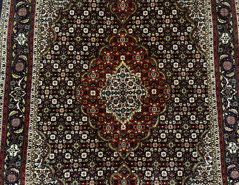 Persian Tabriz Rug 3x5, Wool on Silk Foundation, Very Fine 550 KPSI, Dark Navy Blue by Jewel Rugs
