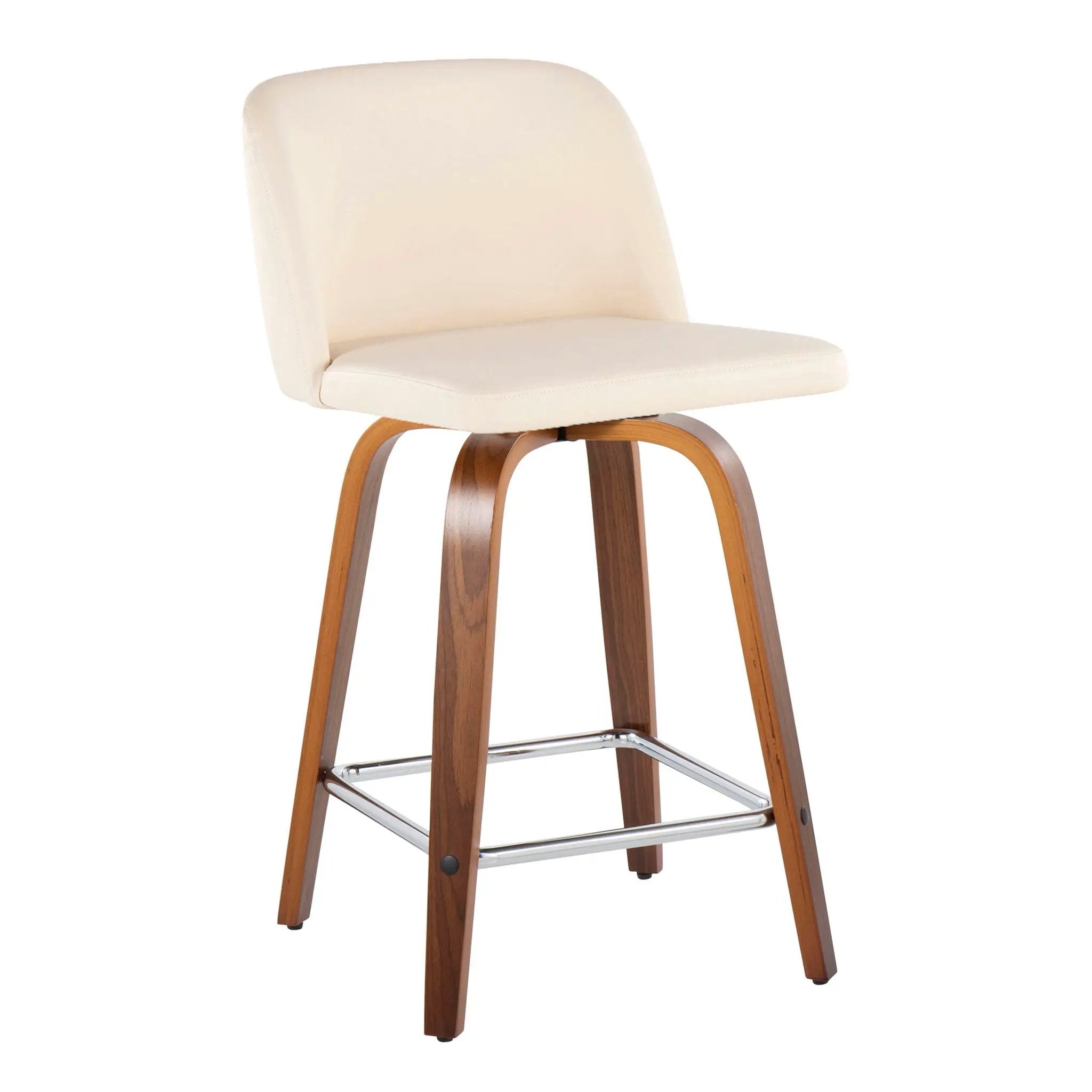 Toriano - Mid Century Modern Fixed Height Counter Stool With Swivel & Square Footrest (Set of 2) by HouseOfZazla