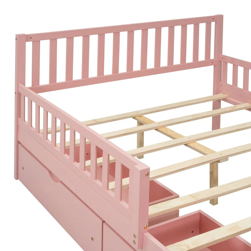 Platform Bed With Guardrails On Both Sides And 2 Storage Drawers by HouseOfZazla