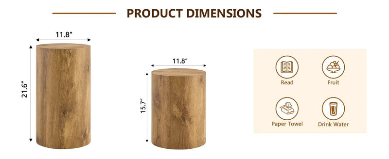 Modern Minimalist Set of Two Wood color Cylinder Coffee Tables by BLAKHOM