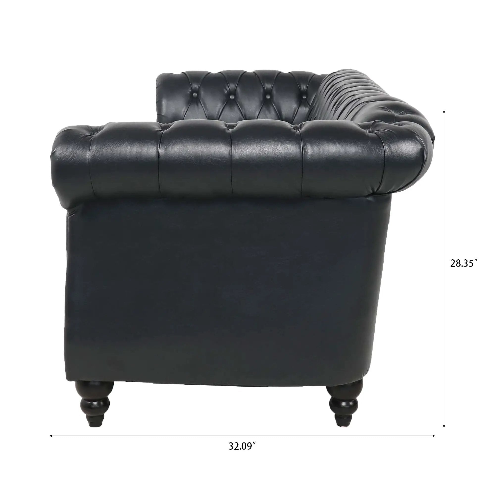 84.65" Black PU Rolled Arm Chesterfield Three Seater Sofa by HouseOfZazla