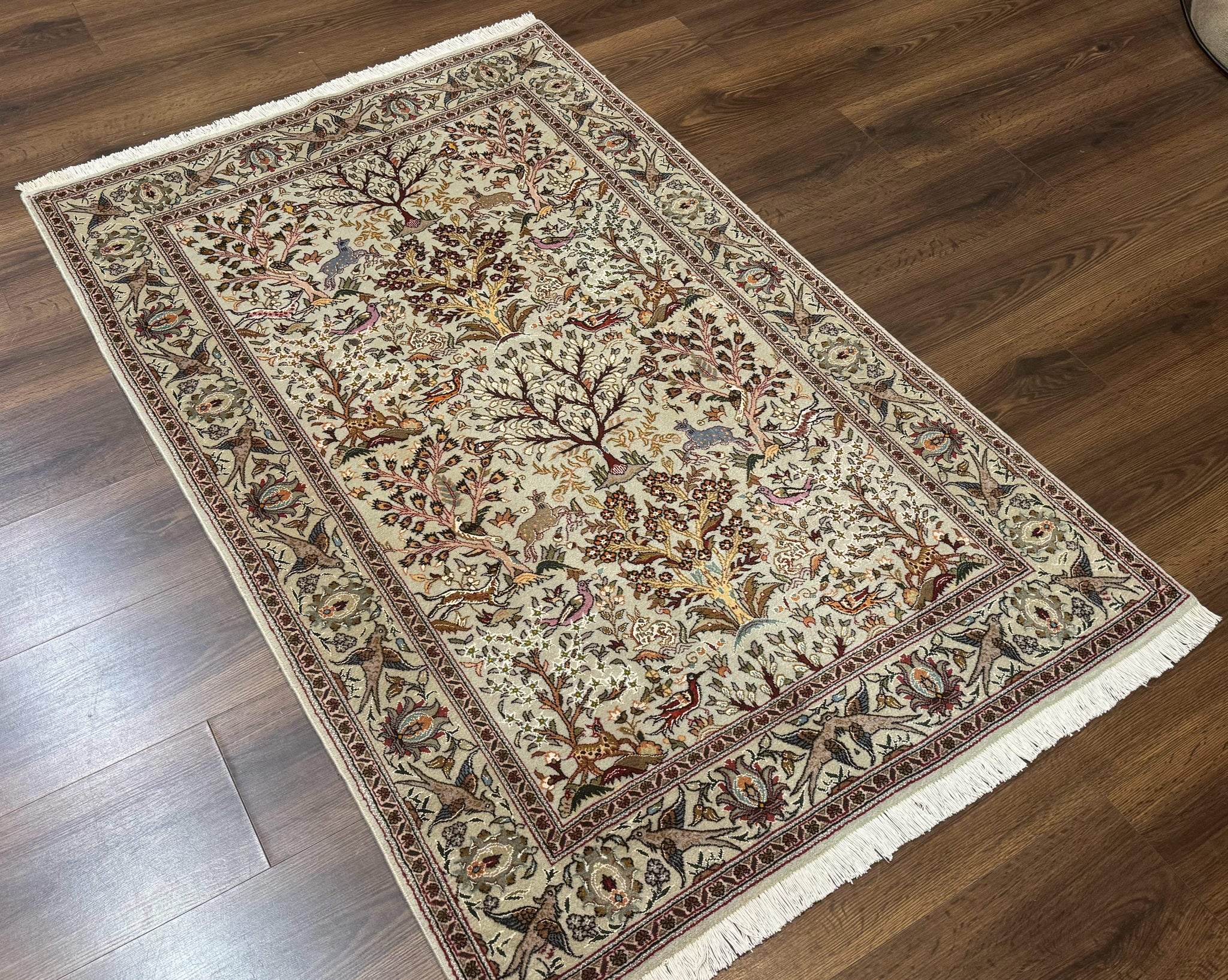 Wonderful Persian Tabriz Rug 3x5, Tree of Life, Animal Pictorials, Birds, Wool & Silk Highlights, Fine 330 KPSI by Jewel Rugs