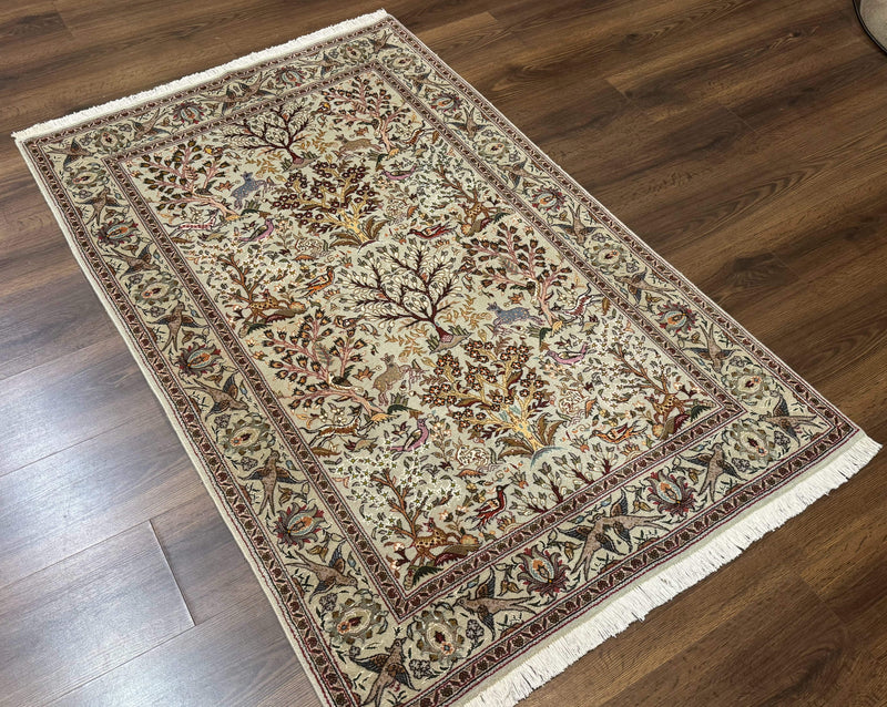 Wonderful Persian Tabriz Rug 3x5, Tree of Life, Animal Pictorials, Birds, Wool & Silk Highlights, Fine 330 KPSI by Jewel Rugs