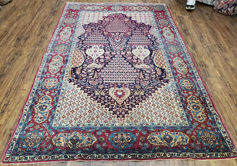 Antique Persian Tehran Rug 5x8, Midnight Blue and Red, Hand-Knotted, Wool by Jewel Rugs