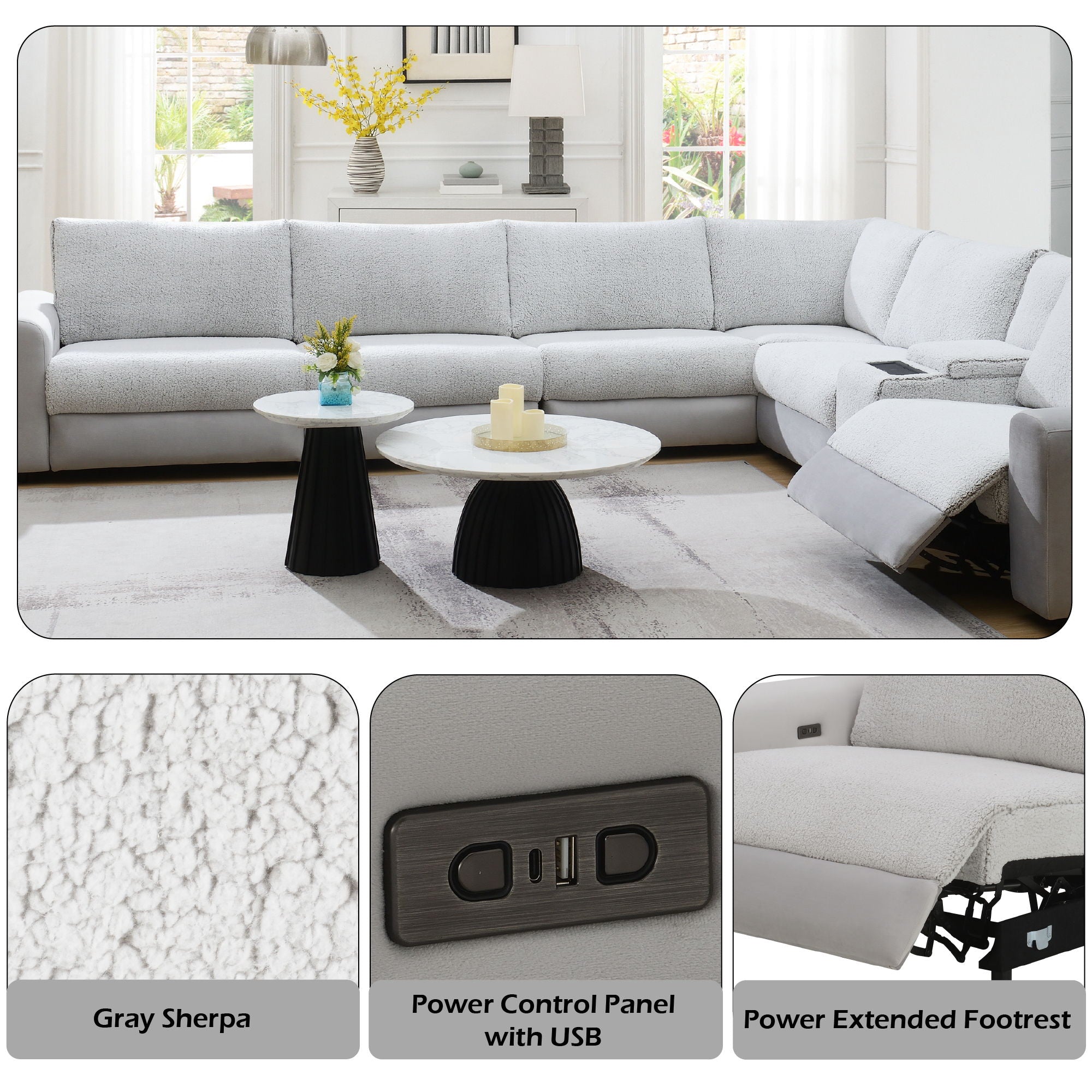 Tarrance - Modular Power Recliner Sectional - Gray by HouseOfZazla