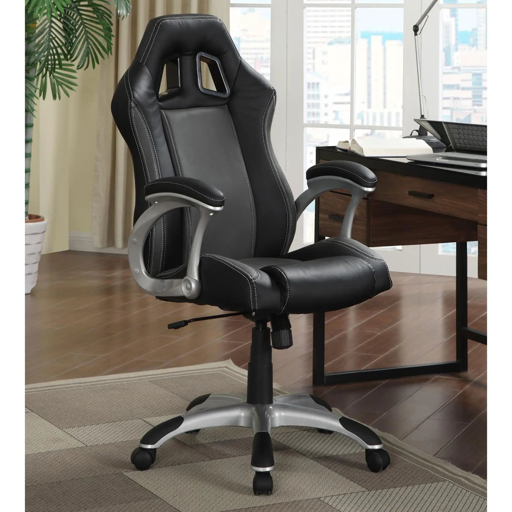 Swivel Office Chair With Casters And Adjustable Height - Black by HouseOfZazla