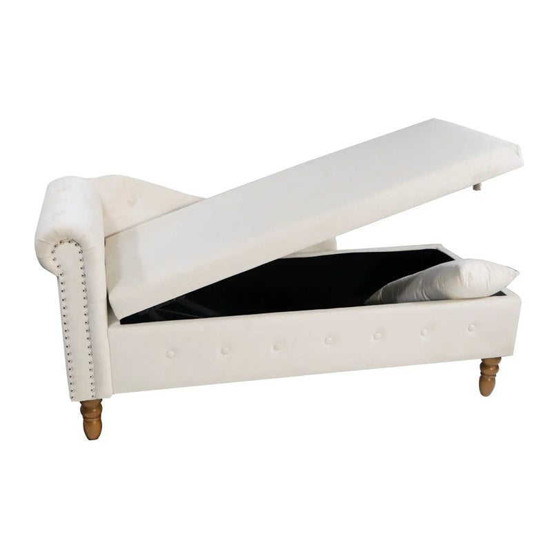 Chaise Lounge Indoor, Lounge Chair For Bedroom With Storage & Pillow, Modern Upholstered Rolled Arm Chase Lounge For Sleeping With Nailhead Trim For Living Room Bedroom Office by HouseOfZazla