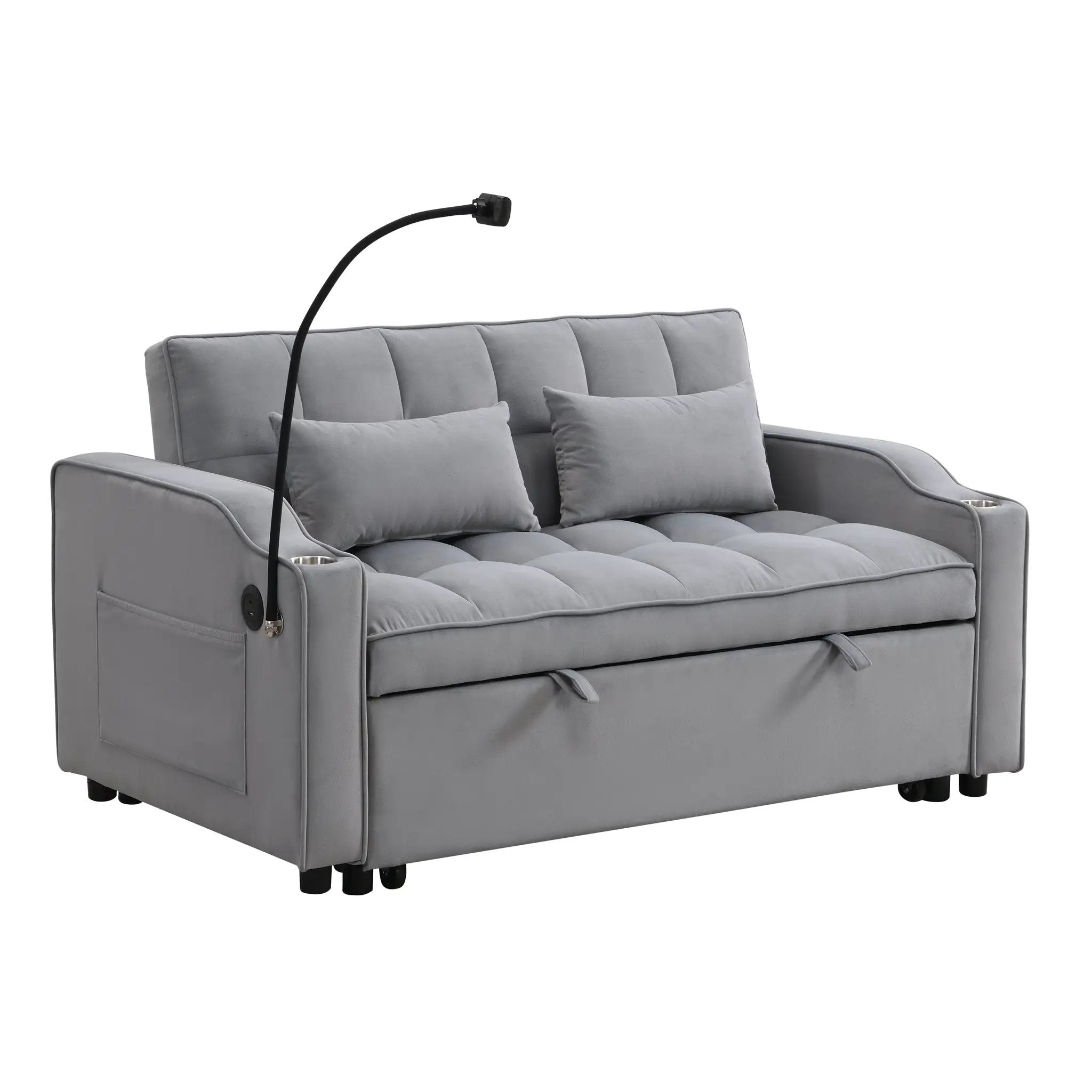 Modern Velvet Loveseat Futon Sofa Couch with Pullout Bed by HouseOfZazla