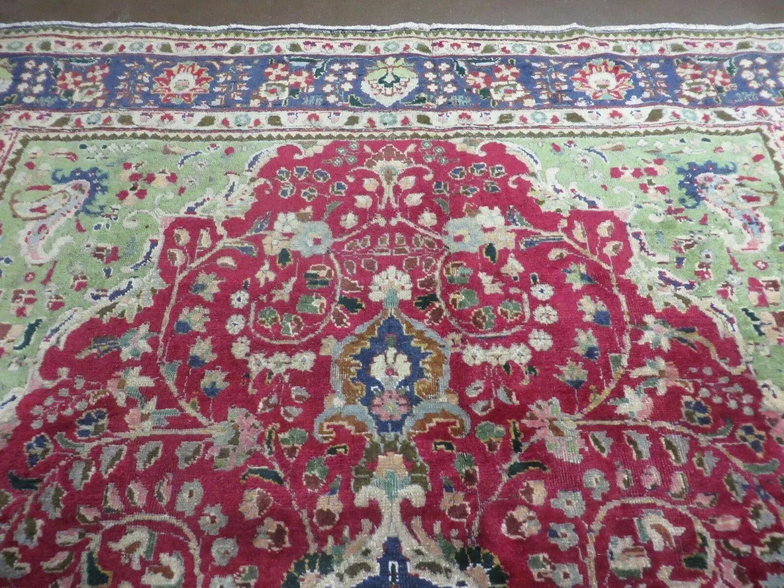 Persian Tabriz Rug 7x10, Red Blue and Green Rug, Allover Floral Medallion Rug, Hand Knotted Rug, Antique Rug 7 x 10 Vintage Wool Oriental Carpet by Jewel Rugs