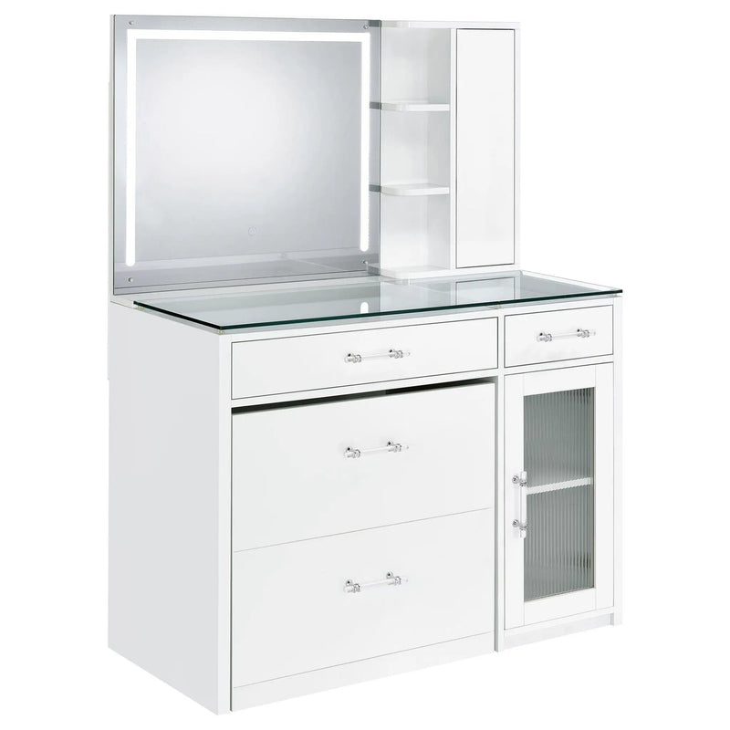 Flora 2-drawer Vanity Set with LED Mirror White High Gloss by Unique Piece Furniture