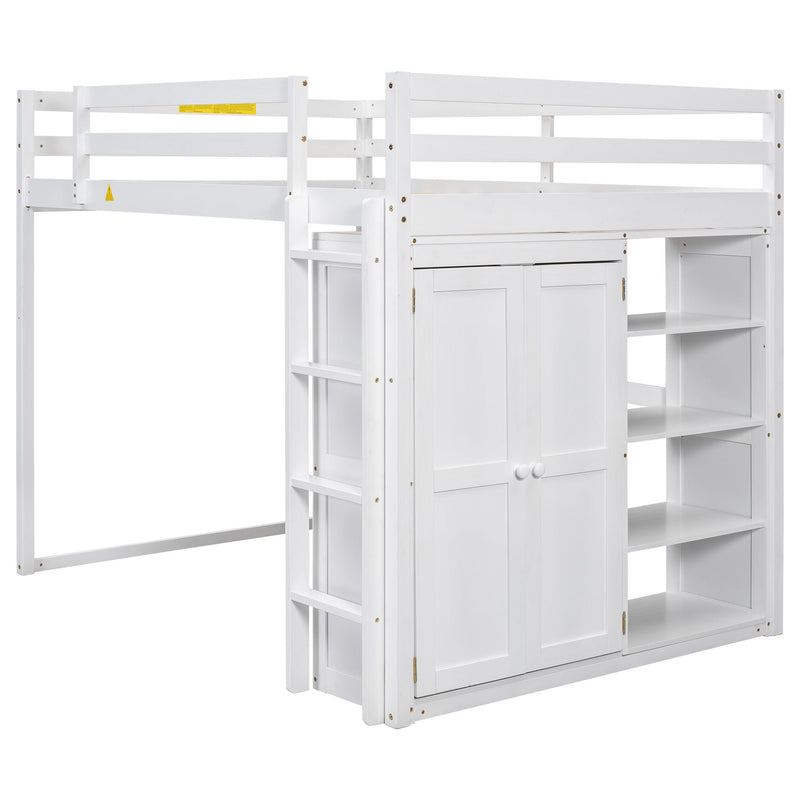Loft Bed With Built In Wardrobe, Storage Shelves, And LED Light by HouseOfZazla